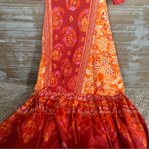 Farm Rio Anthropologie Printed Cut Out Tiered Hem Dress Boho Western Womens S - Picture 3 of 9